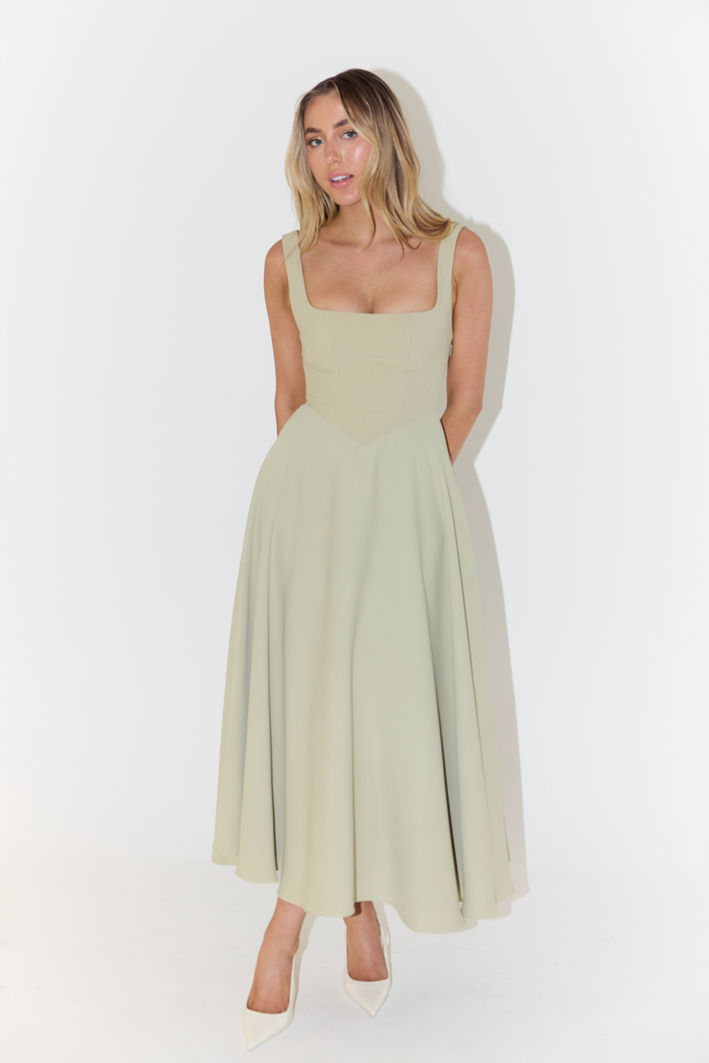 Square Neck Sleeveless Flared A-Line Maxi Dress