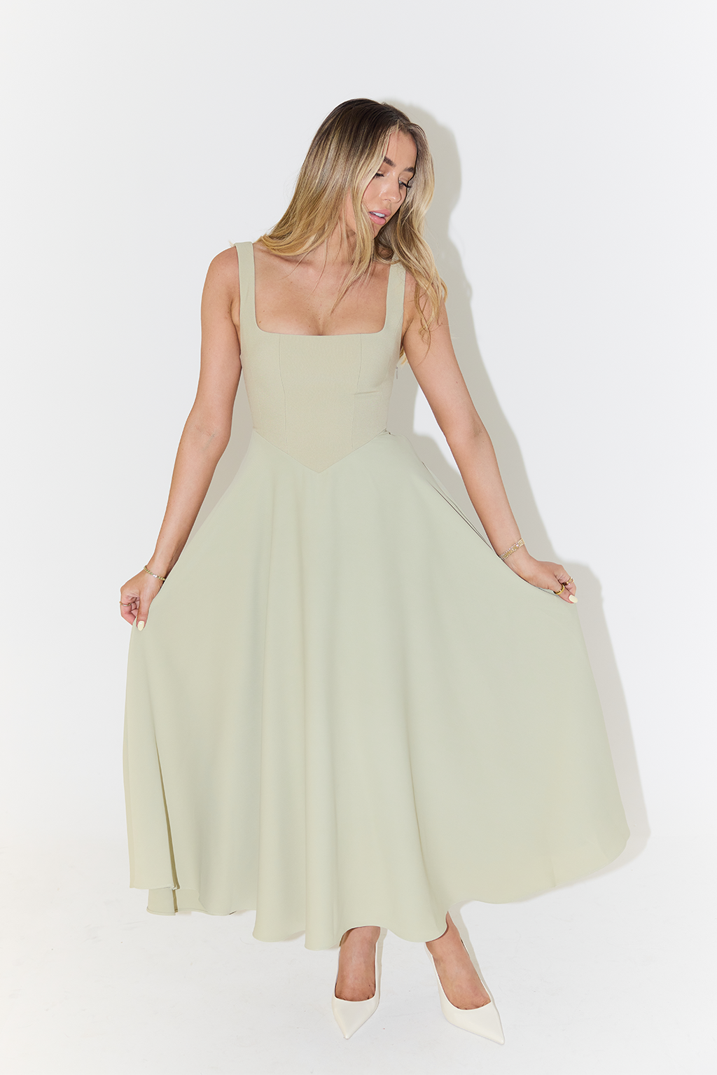 Square Neck Sleeveless Flared A-Line Maxi Dress