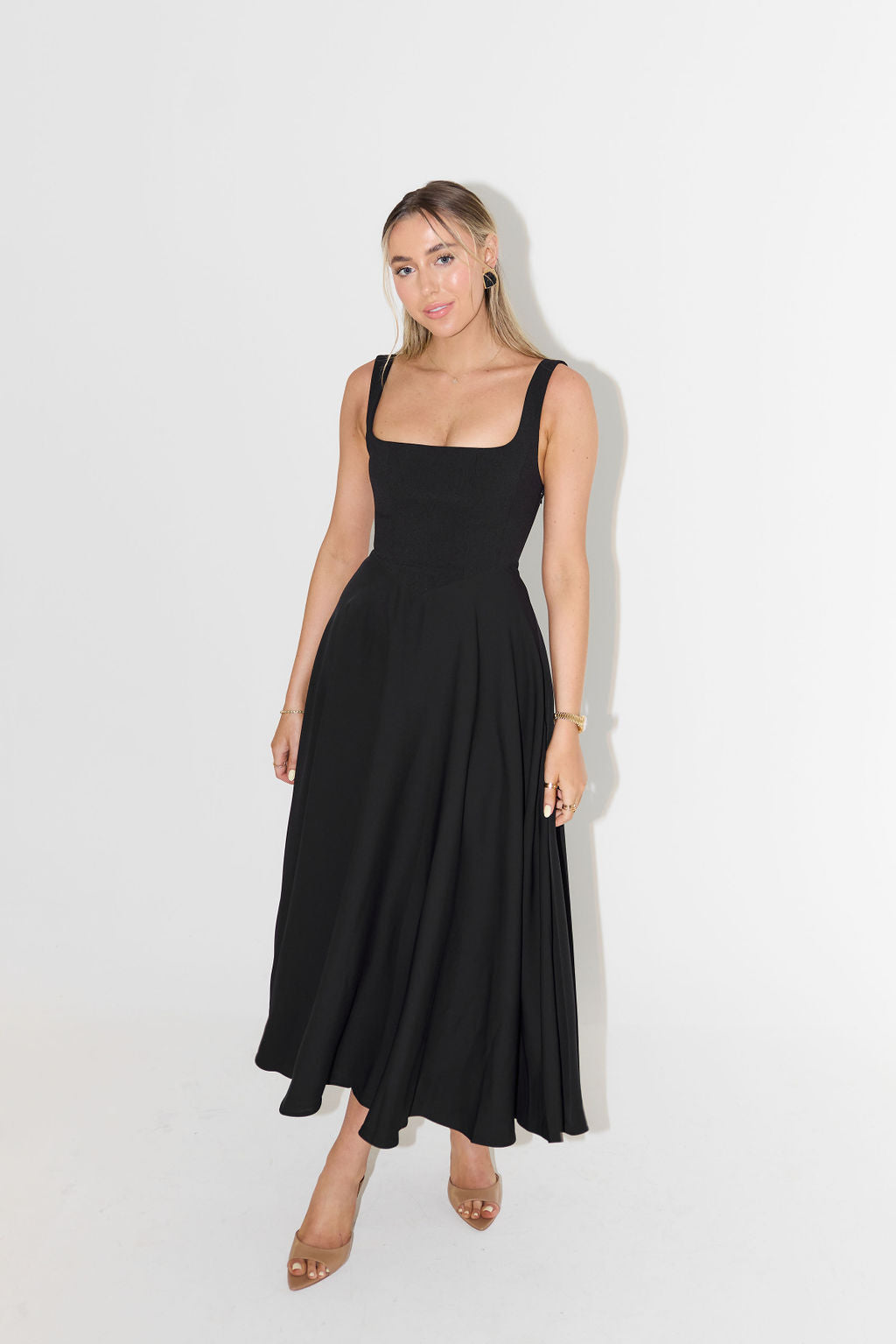 Square Neck Sleeveless Flared A-Line Maxi Dress