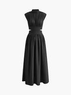 High Neck Side Cut-Out Belted Maxi Dress