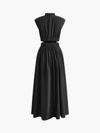 High Neck Side Cut-Out Belted Maxi Dress