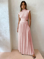 High Neck Side Cut-Out Belted Maxi Dress