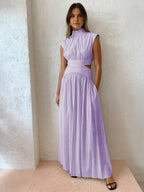 High Neck Side Cut-Out Belted Maxi Dress