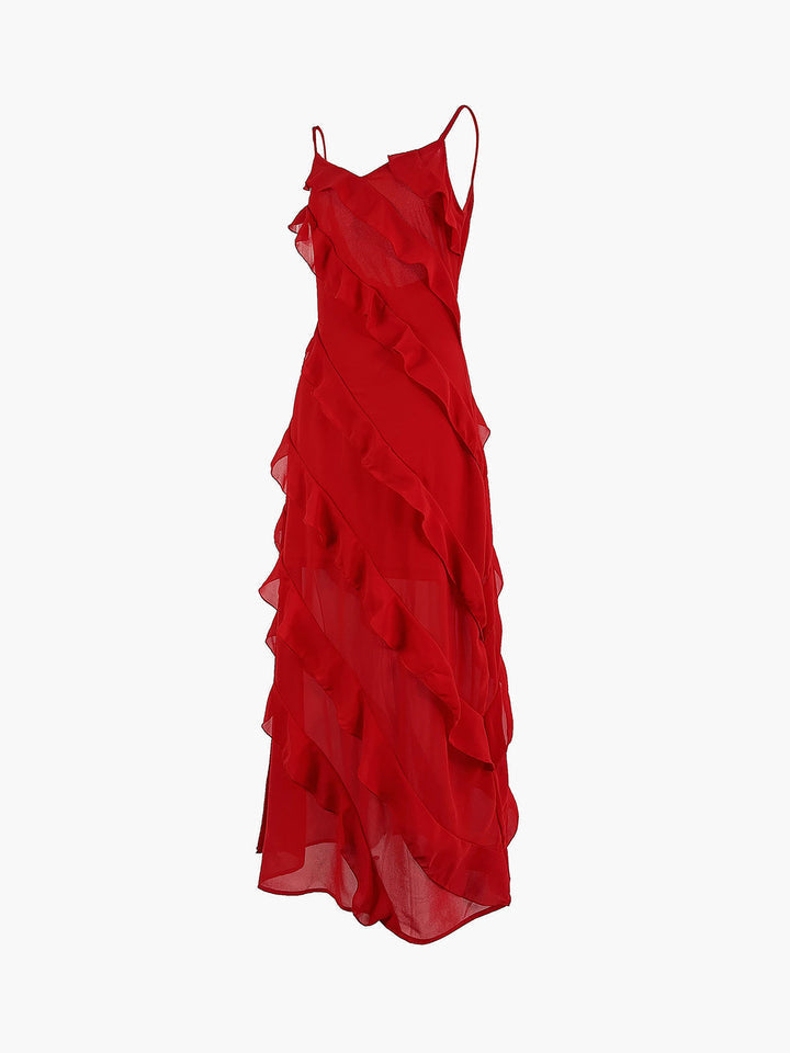 Ruffle Detail Adjustable Strap Maxi Dress