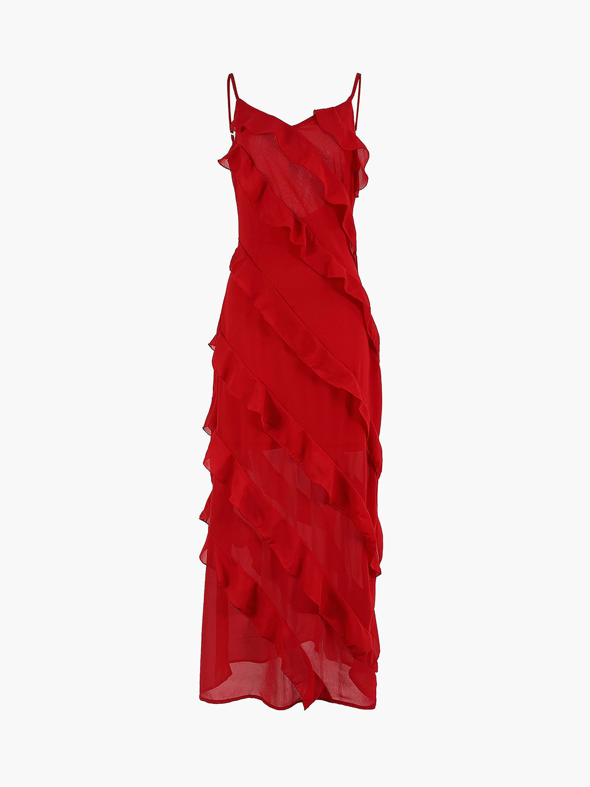 Ruffle Detail Adjustable Strap Maxi Dress