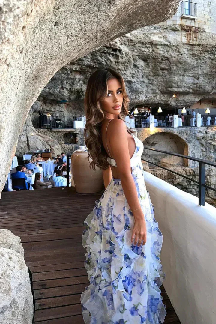 Floral Sweetheart Spaghetti Strap Maxi Dress