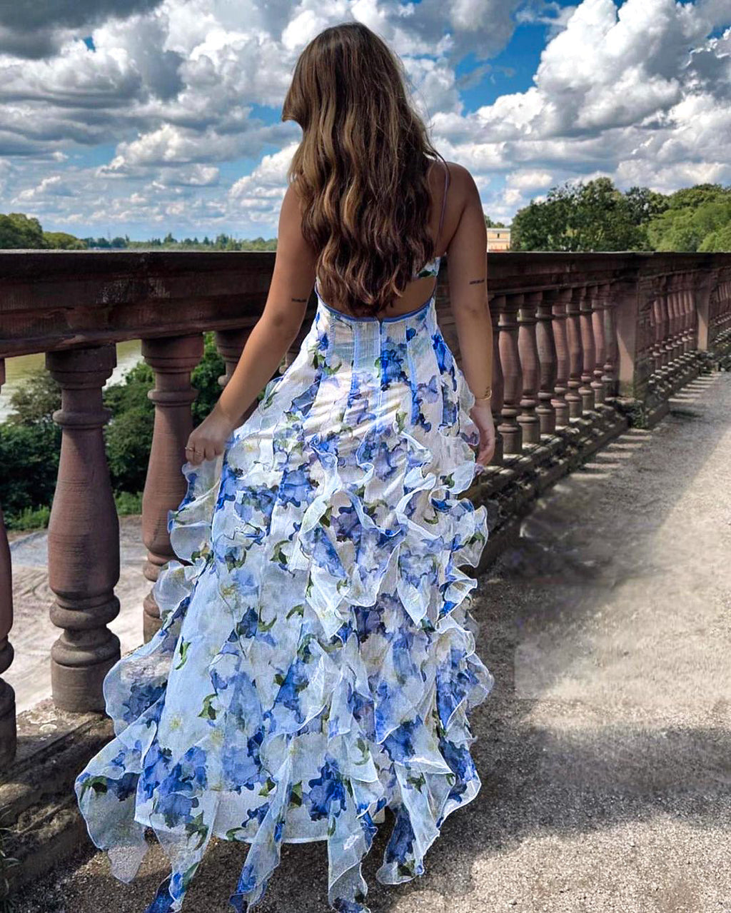 Floral Sweetheart Spaghetti Strap Maxi Dress