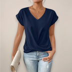 Short Sleeve V-Neck Top with Twist Wrap Detail