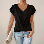 Short Sleeve V-Neck Top with Twist Wrap Detail
