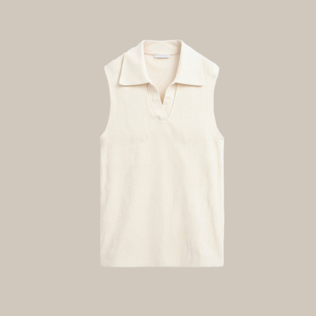 Ribbed Knit Sleeveless Polo Top