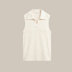 Ribbed Knit Sleeveless Polo Top