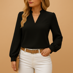 Textured V-Neck Top with Long Sleeves