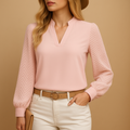 Textured V-Neck Top with Long Sleeves