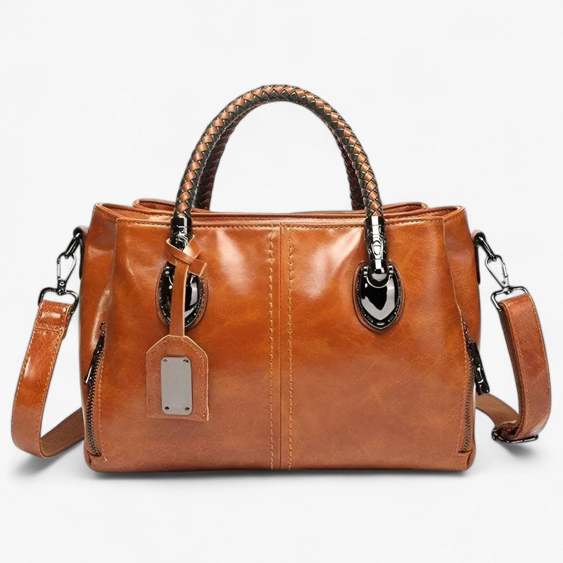 Classic Oil-Treated Leather Bag with Braided Handles