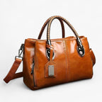 Classic Oil-Treated Leather Bag with Braided Handles