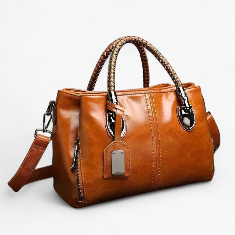 Classic Oil-Treated Leather Bag with Braided Handles