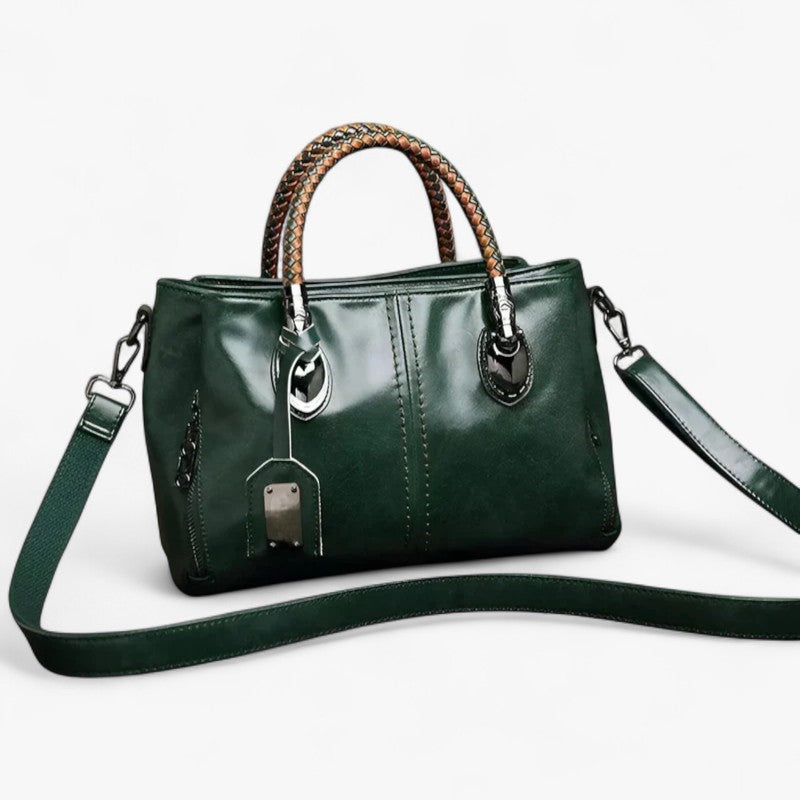 Classic Oil-Treated Leather Bag with Braided Handles