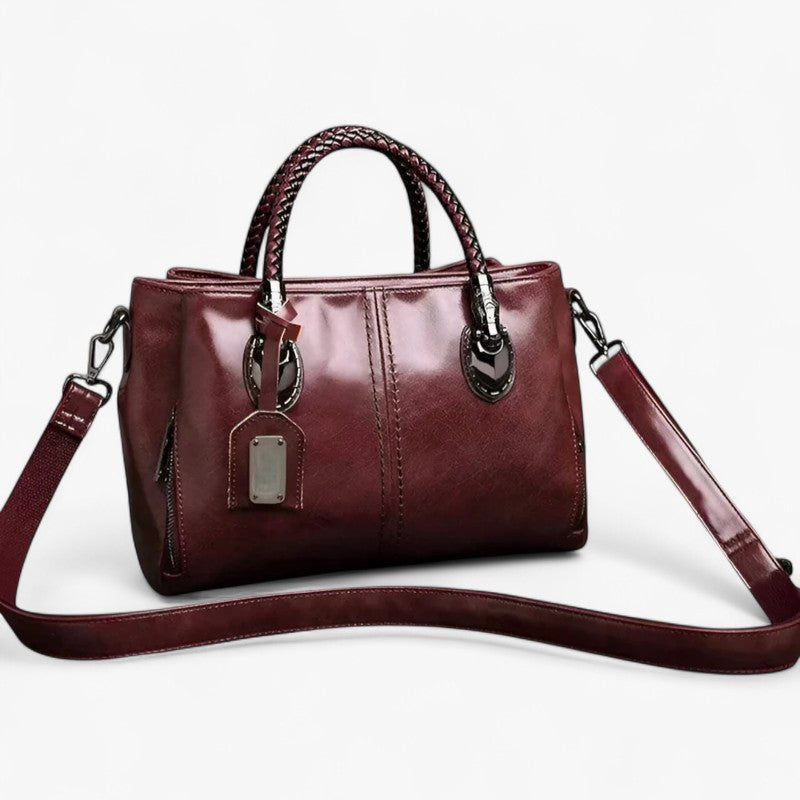 Classic Oil-Treated Leather Bag with Braided Handles