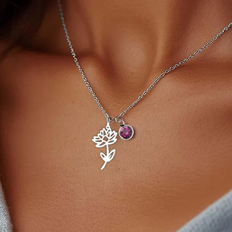 Personalised Birthstone and Birth Flower Necklace