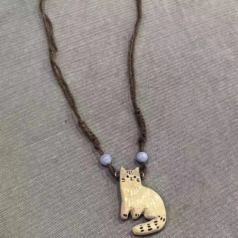 Vintage Cat and Star Pendant Necklace