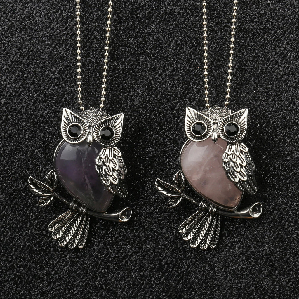 Crystal Owl Pendant Necklace in Many Stones