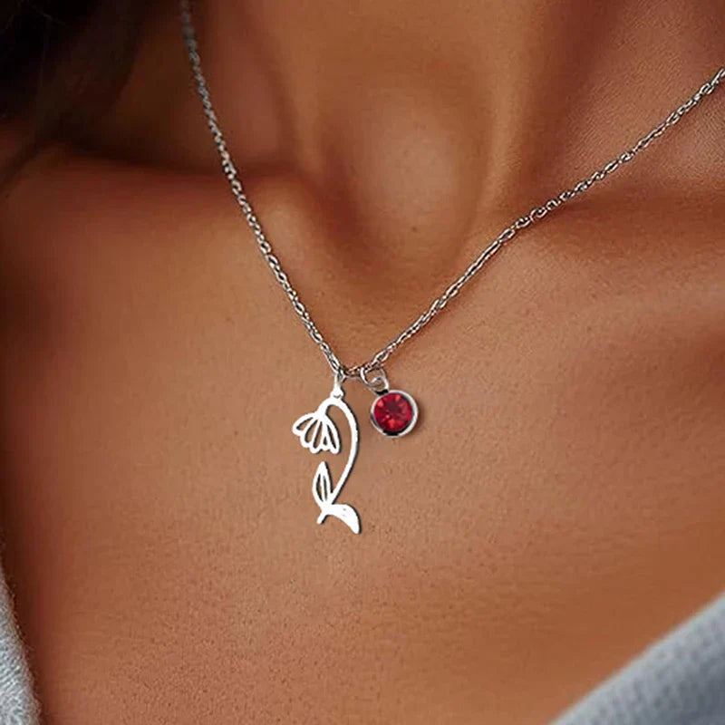Personalised Birthstone and Birth Flower Necklace