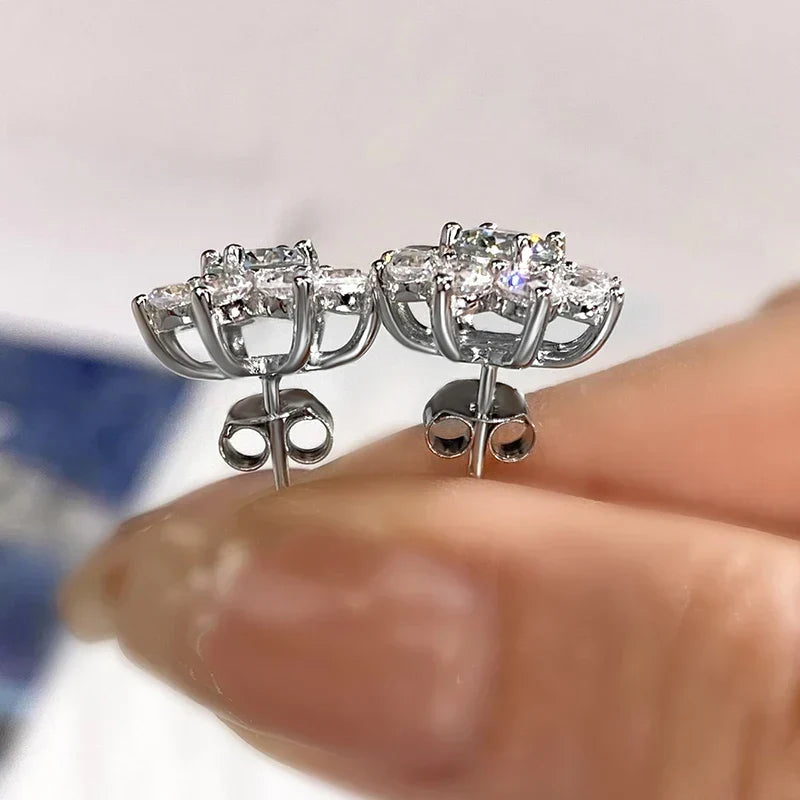 Sterling Silver Moissanite Flower Stud Earrings