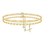 Two-Piece Initial Anklet Set with Diamond-Look Letter Charm