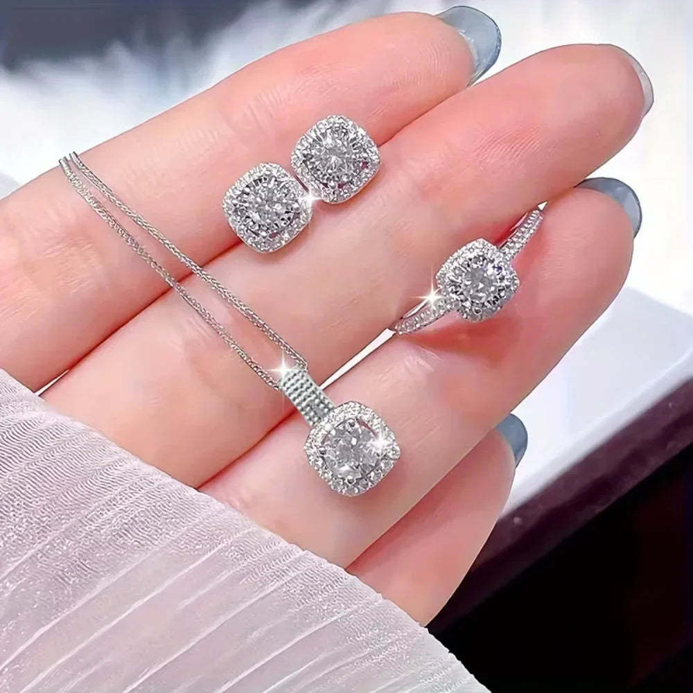 Three-Piece Crystal Square Jewellery Set