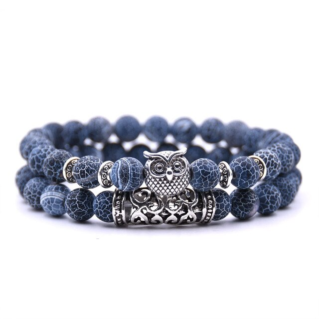 Natural Stone Bead Bracelet with Owl Charm