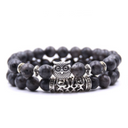 Natural Stone Bead Bracelet with Owl Charm