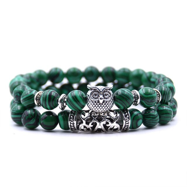 Natural Stone Bead Bracelet with Owl Charm