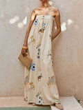 Printed Linen Blend Maxi Dress with Buttons and Pockets