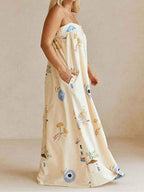 Printed Linen Blend Maxi Dress with Buttons and Pockets