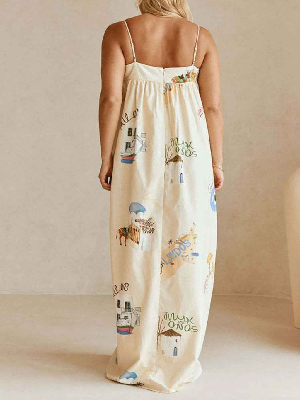 Printed Linen Blend Maxi Dress with Buttons and Pockets