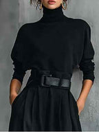 Turtleneck Top and Straight Leg Trouser Set with Belt