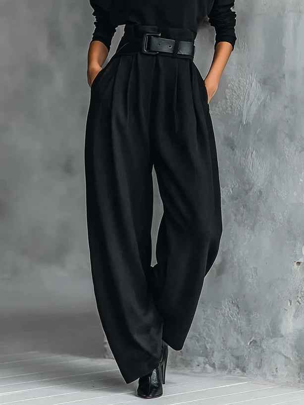Turtleneck Top and Straight Leg Trouser Set with Belt