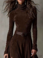 Turtleneck Maxi Dress with Front Split and Slim Silhouette
