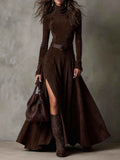 Turtleneck Maxi Dress with Front Split and Slim Silhouette