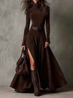 Turtleneck Maxi Dress with Front Split and Slim Silhouette