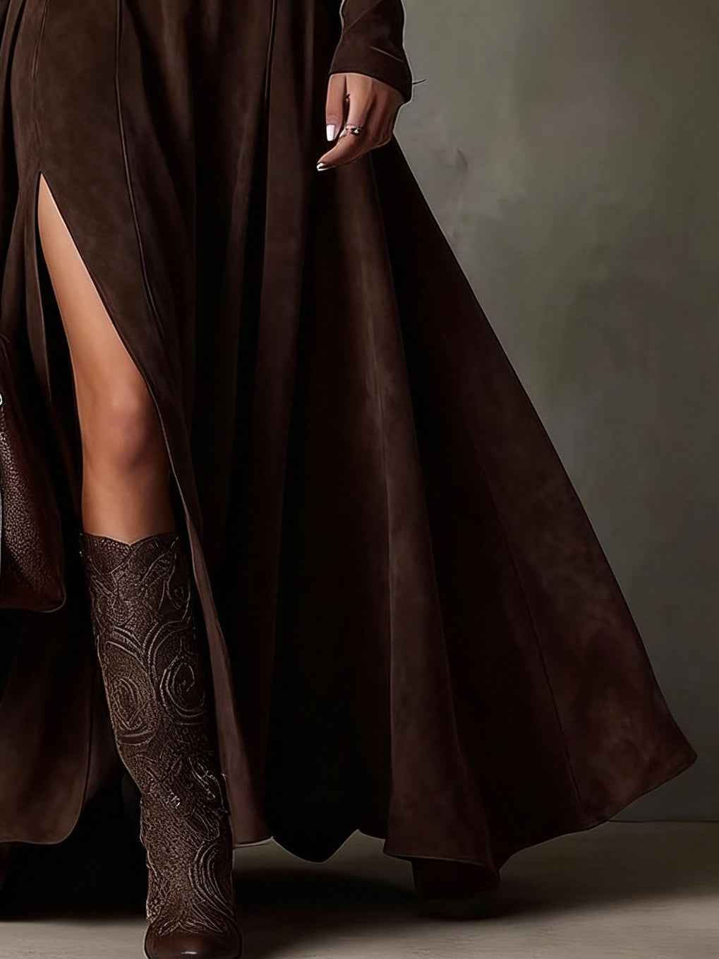 Turtleneck Maxi Dress with Front Split and Slim Silhouette