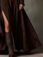 Turtleneck Maxi Dress with Front Split and Slim Silhouette