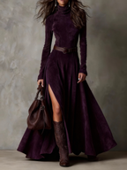 Turtleneck Maxi Dress with Front Split and Slim Silhouette