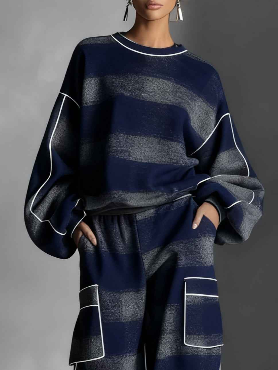 Checked Colour-Block Sweatshirt and Trousers Two-Piece Set