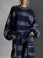 Checked Colour-Block Sweatshirt and Trousers Two-Piece Set