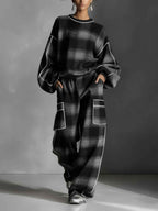 Crew Neck Check Sweatshirt and Piped Trousers Matching Set