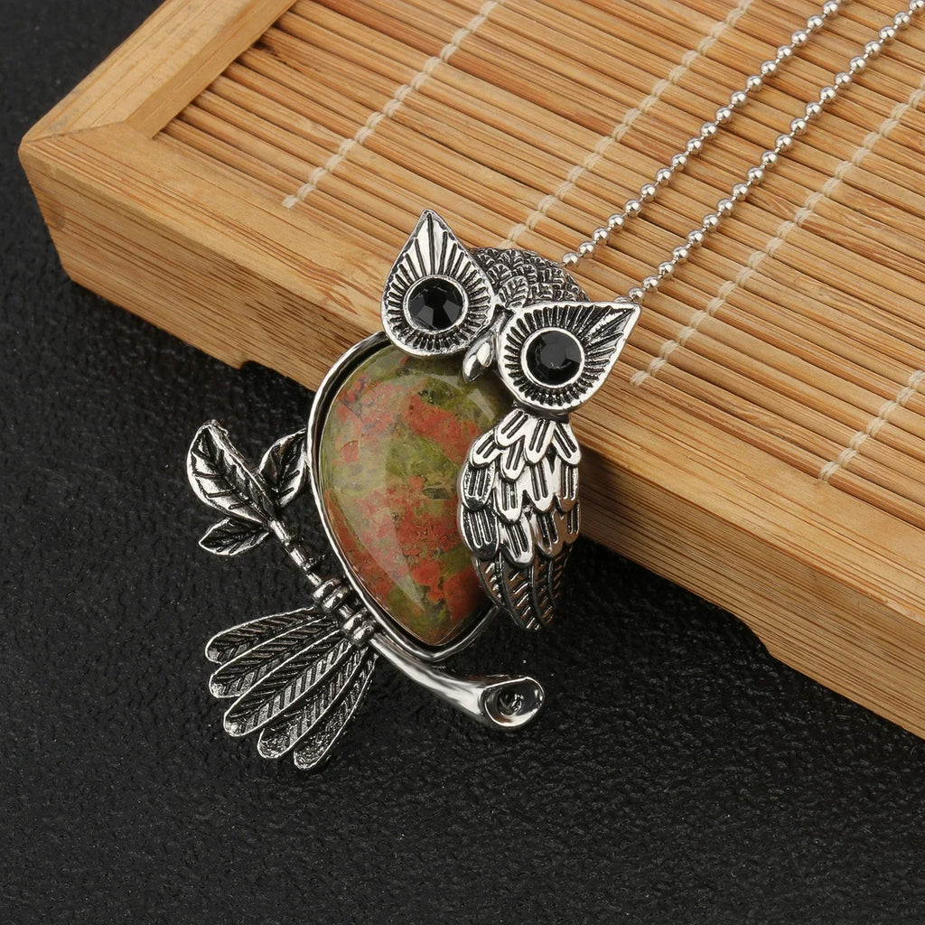 Crystal Owl Pendant Necklace in Many Stones