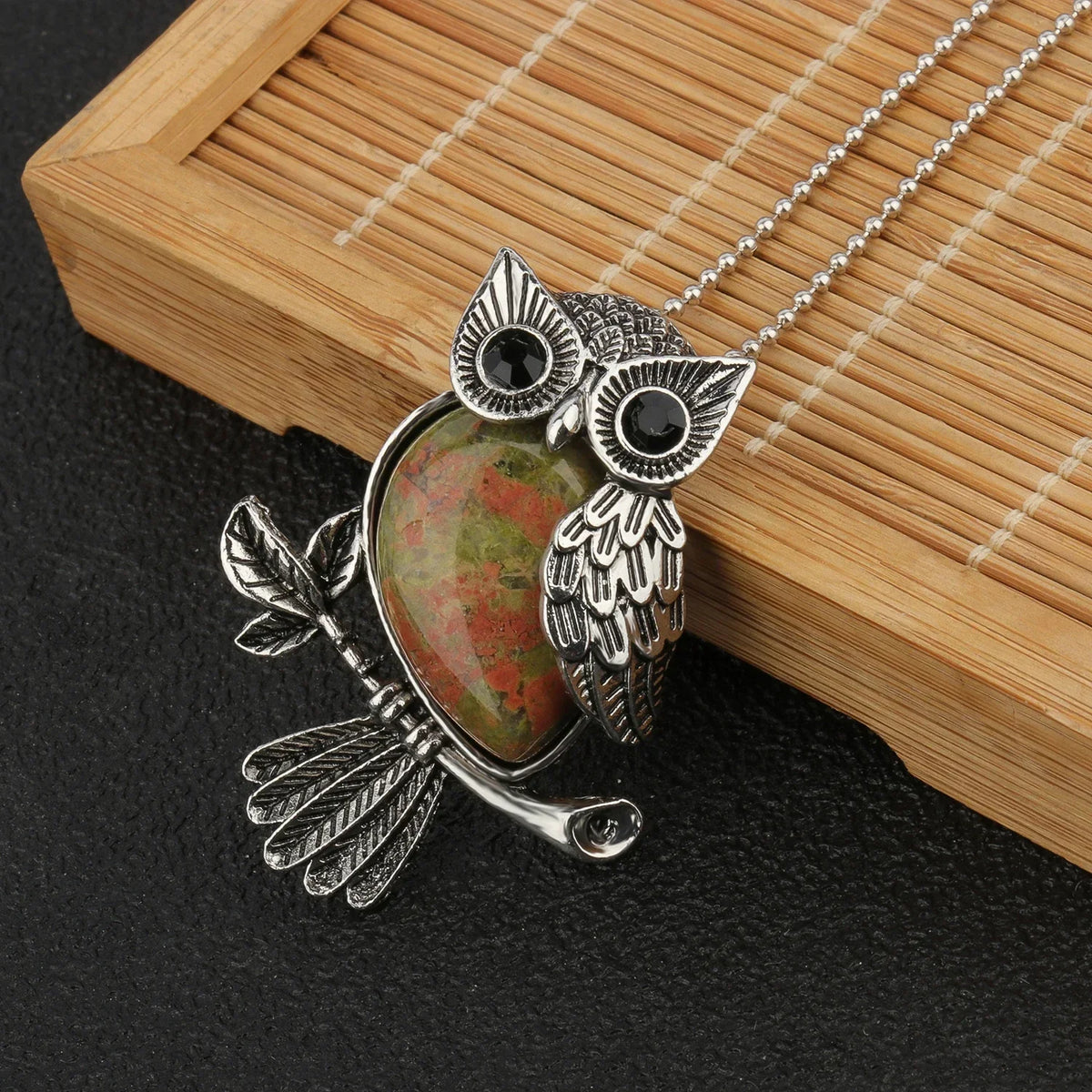 Crystal Owl Pendant Necklace in Many Stones
