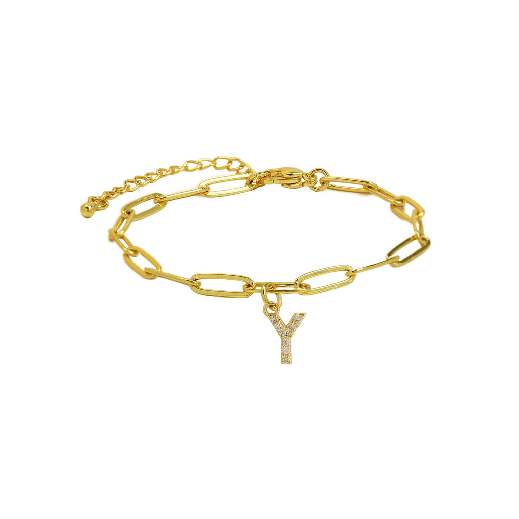 Dainty Paperclip Chain Initial Letter Bracelet