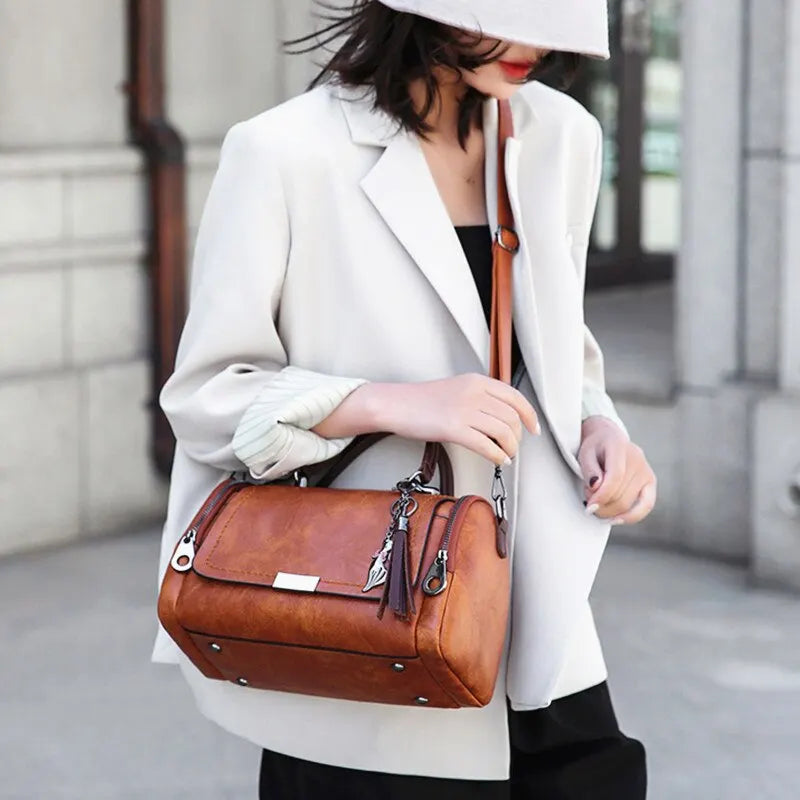 Women's Large Fringe Tassel Solid-Colour Shoulder Bag